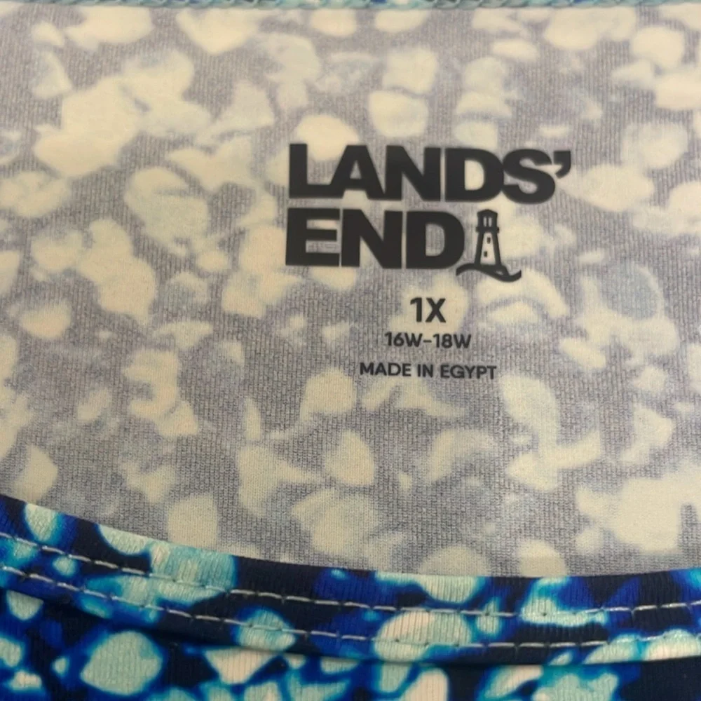 Lands' End 1X Rash Guard Blue Pit to Pit 24” NEW WITH TAGS Short Sleeves - Picture 3 of 8